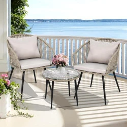YITAHOME 3 Pièces Canapés Osier Acier Gris Design