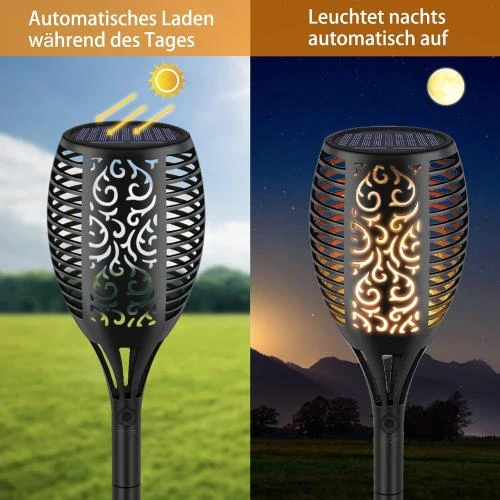 Zoom sur Lampes solaires jardin Boadw, étanches IP65, 96 LED, flamme