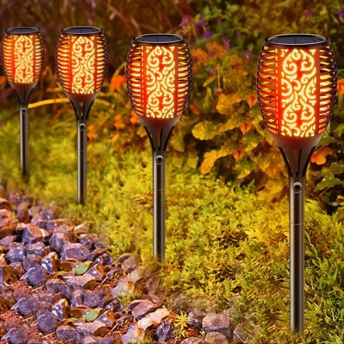 Lampes solaires jardin Boadw, étanches IP65, 96 LED, flamme - Vue principale