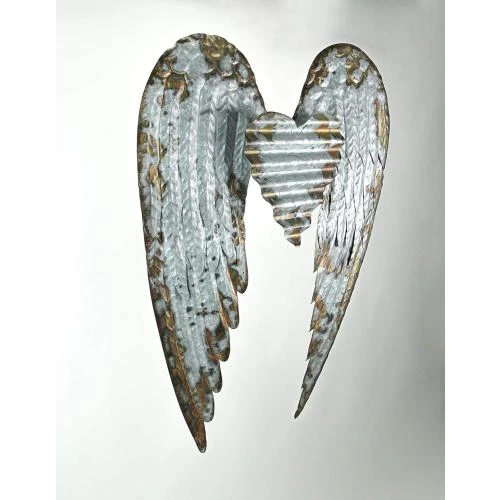 Détail de Sculpture murale métal galvanisé Zeckos, ailes d’ange, cœur