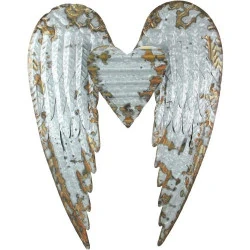 Sculpture murale métal galvanisé Zeckos, ailes d’ange, cœur