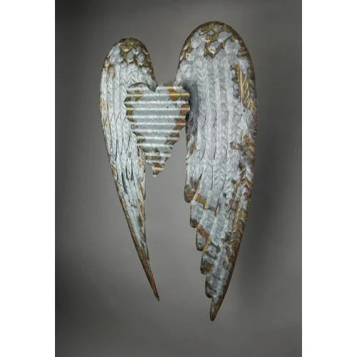 Zoom sur Sculpture murale métal galvanisé Zeckos, ailes d’ange, cœur