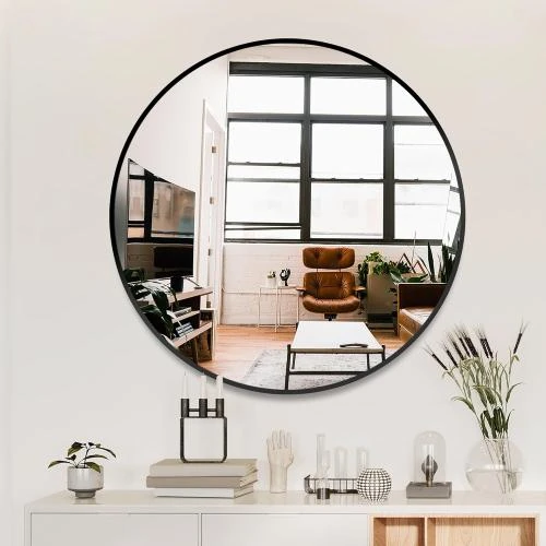 Détail de Miroir rond noir, salle de bain, entrée, coiffeuse