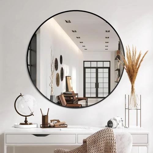Miroir rond noir, salle de bain, entrée, coiffeuse - Vue principale