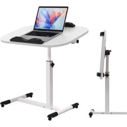Bureau mobile réglable, bandes antidérapantes, blanc