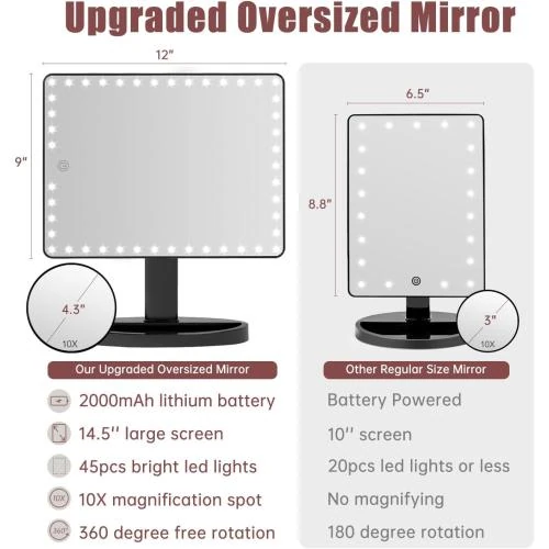 Détail de Miroir maquillage lumineux FASCINATE, 45 LED, tactile, portable