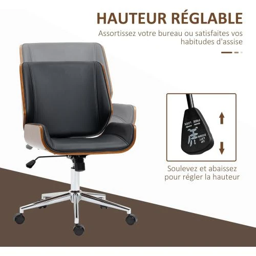 Zoom sur Chaise Bureau Ergonomique Vinsetto Design Vintage Noir Marron