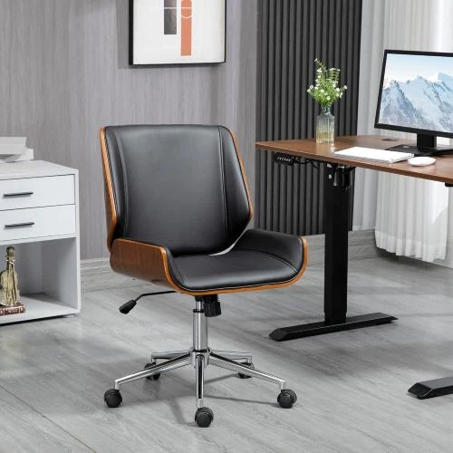 Détail de Chaise Bureau Ergonomique Vinsetto Design Vintage Noir Marron