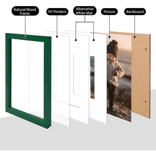 Zoom sur Cadres photo en bois vert Kinlink, lot de 4, plexiglas