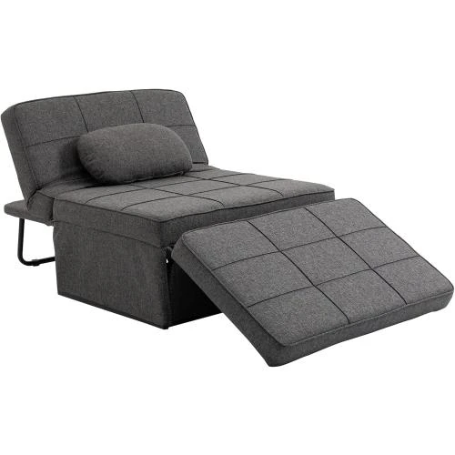 Fauteuil chauffeuse 3 en 1 inclinable, pouf, noir, gris - Vue principale