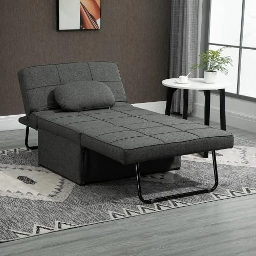 Détail de Fauteuil chauffeuse 3 en 1 inclinable, pouf, noir, gris