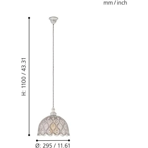 Zoom sur Suspension Eglo Talbot, Acier Blanc Antique, 60W