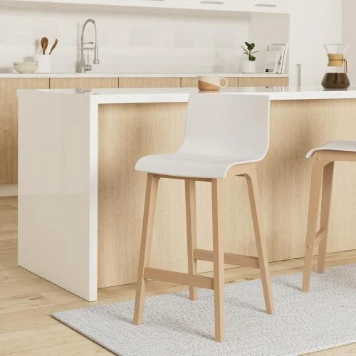 Détail de Tabourets MOB-IN Tanna, Pieds chêne, Assise plastique blanc, Lot 4