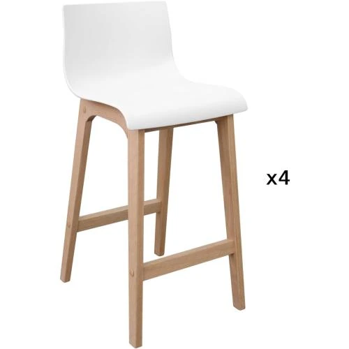 Zoom sur Tabourets MOB-IN Tanna, Pieds chêne, Assise plastique blanc, Lot 4