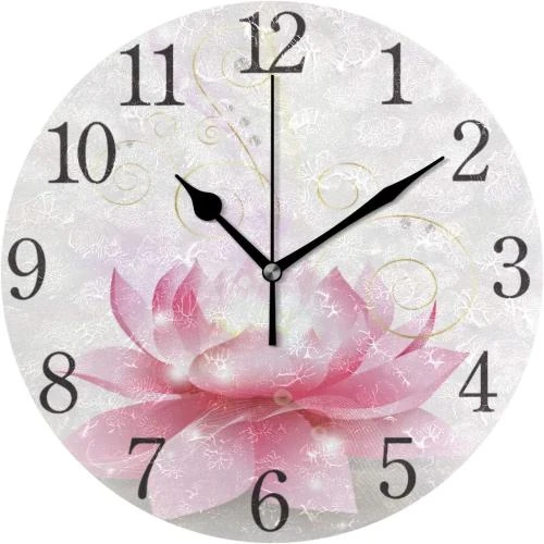 Horloge Murale Ronde Fleur Lotus Rose Mnsruu Silencieuse - Vue principale
