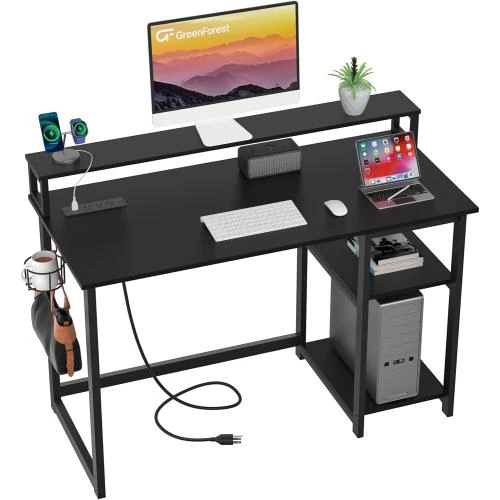 Bureau réversible GreenForest, port USB, étagères rangement - Vue principale