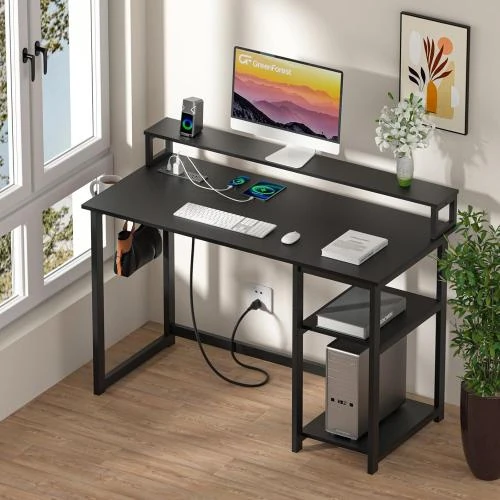 Détail de Bureau réversible GreenForest, port USB, étagères rangement