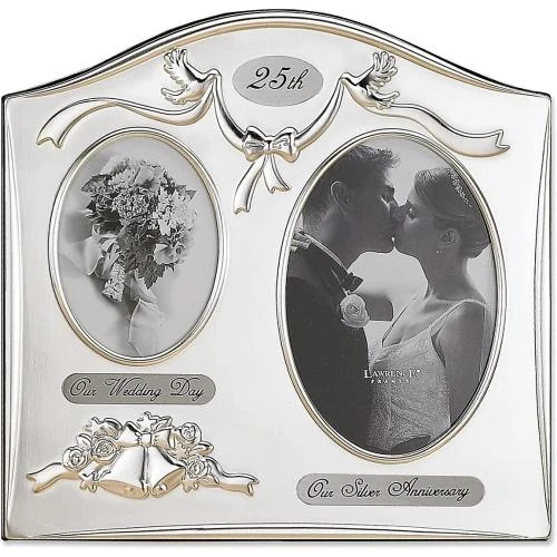Cadre Photo Argent Satiné, Laiton, 25ème Anniversaire, Lawrence Frames - Vue principale