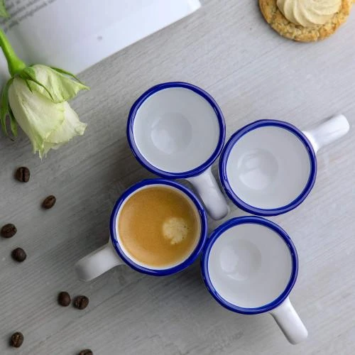 Zoom sur Tasses à Expresso Rayées Bleu Marine, Céramique Artisanale