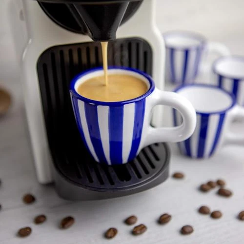 Tasses à Expresso Rayées Bleu Marine, Céramique Artisanale - Vue principale