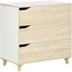 Commode 3 Tiroirs HOMCOM, Rangement Bicolore Blanc Bois