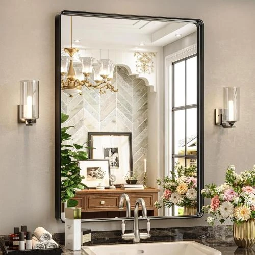 Miroir salle de bain rectangulaire métal mat, style rustique - Vue principale