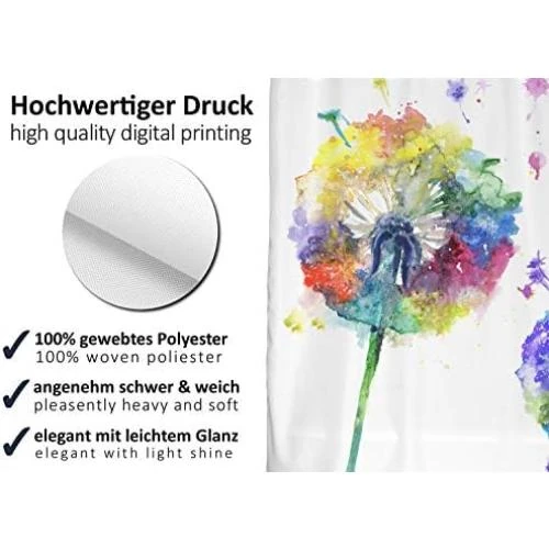Détail de Rideau de Douche Pissenlit Aquarelle - Polyester Résistant et Lavable