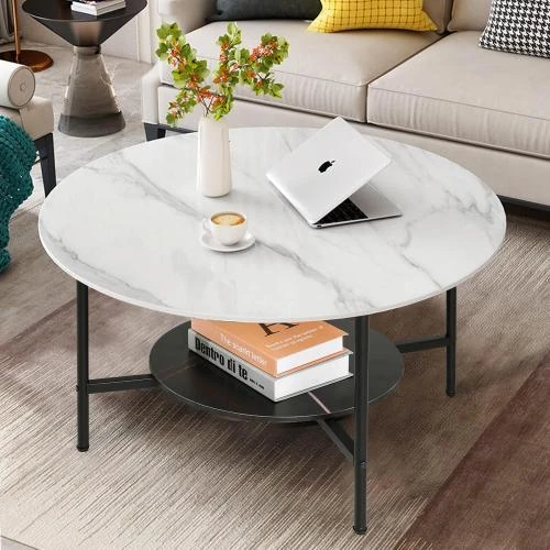 Détail de Table Basse Ronde Marbre Noir Design Moderne Salon