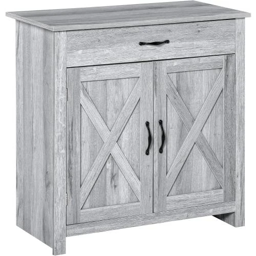 Buffet Rural Chic 2 Portes, Tiroir, Étagère, Noir, Gris Clair - Vue principale