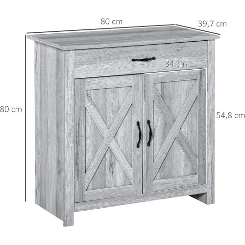 Zoom sur Buffet Rural Chic 2 Portes, Tiroir, Étagère, Noir, Gris Clair