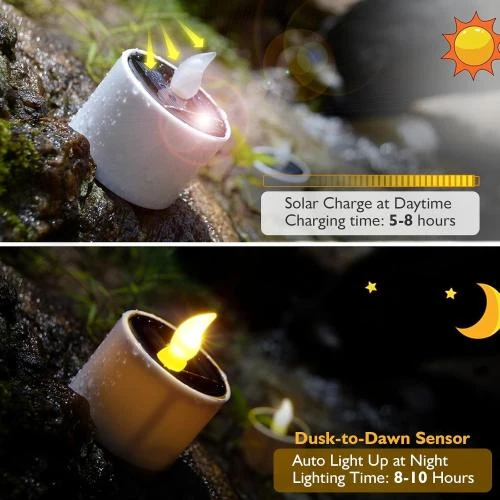 Détail de PChero Bougies LED Solaires Rechargeables, Étanches, Blanches