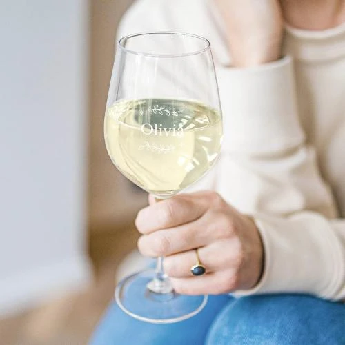 Détail de Verre à Vin Blanc Personnalisable, Gravé, Designs Variés
