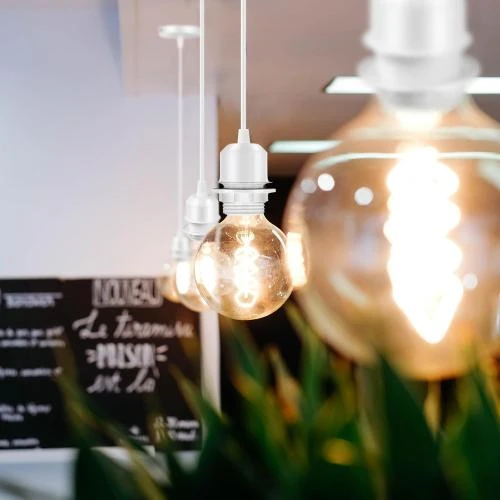 Détail de Cable Suspension Luminaire Blanc E27, Plafonnier Cuisine, Bar