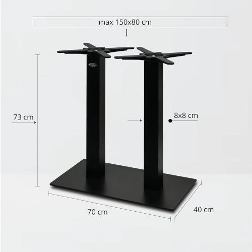 Zoom sur Pied de Table Métal Noir Dublino, Base Table Manger