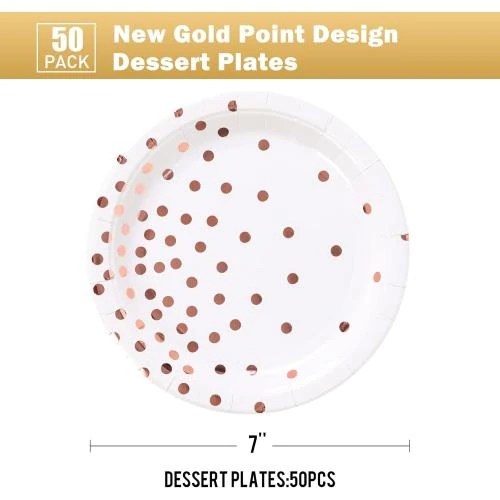 Détail de Assiettes dessert papier pois or rose, lot 50 pièces