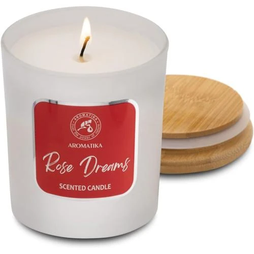 Détail de Bougie Parfumée Rêves Roses AROMATIKA, Luxe Aromathérapie
