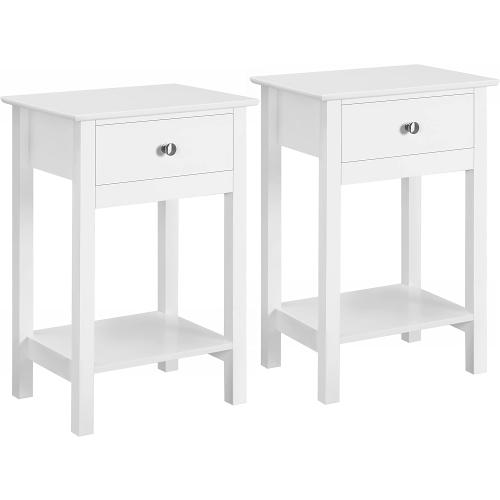 Présentation de Présentation Yaheetech Table d'Appoint Bois Blanc, Tiroir, Étagère