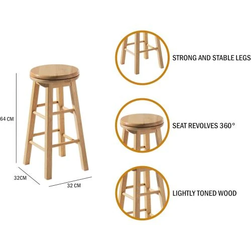 Zoom sur Tabouret Bois Pivotant Hévéa, Design Élégant, Confort Optimal