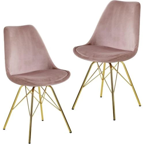 Chaise Salle à Manger Lot 2 Rose Velours Métal Moderne - Vue principale