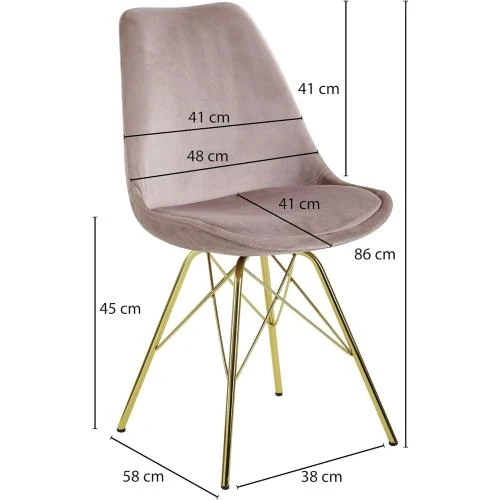 Détail de Chaise Salle à Manger Lot 2 Rose Velours Métal Moderne