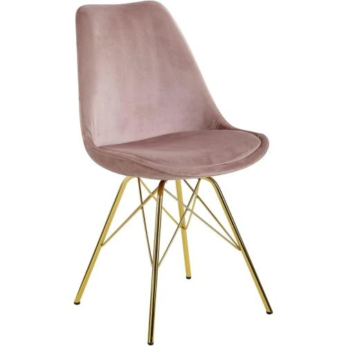 Zoom sur Chaise Salle à Manger Lot 2 Rose Velours Métal Moderne