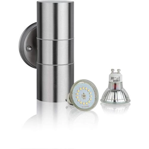 Luminaire Extérieur Mural Inox Argenté, 2x LED GU10 - Vue principale