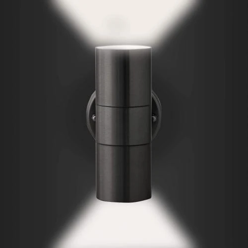 Zoom sur Luminaire Extérieur Mural Inox Argenté, 2x LED GU10