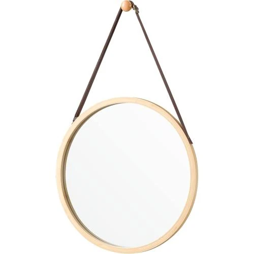 Détail de Miroir Mural Rond, Design Élégant, Cadre Bambou Naturel
