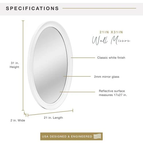 Zoom sur Miroir Mural Ovale Blanc MCS, Design Élégant
