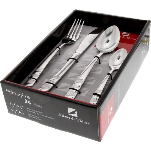 Détail de Ménagère Inox 24 pièces, Ondes Acier Argenté