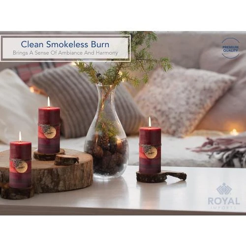Détail de Bougies piliers rouges Royal Imports, lot de 6, décoration