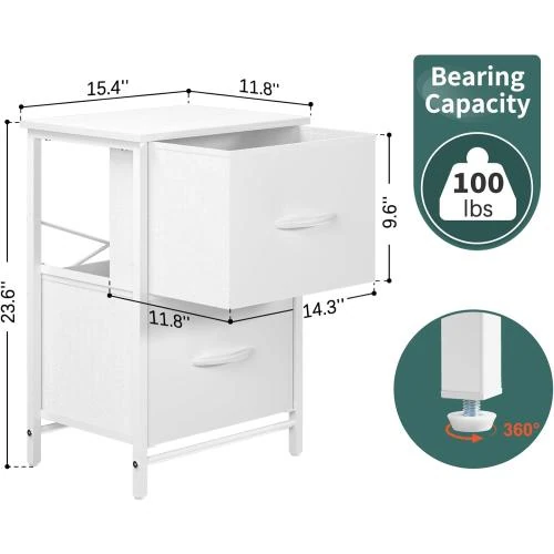 Détail de Tables de nuit Yoobure, 2 tiroirs, bois, rangement compact
