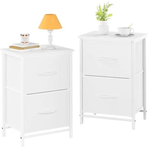 Tables de nuit Yoobure, 2 tiroirs, bois, rangement compact - Vue principale