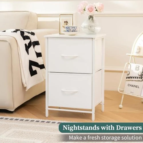 Zoom sur Tables de nuit Yoobure, 2 tiroirs, bois, rangement compact